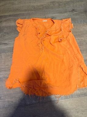 JODIFL Bright Orange Ruffle Trim Tank